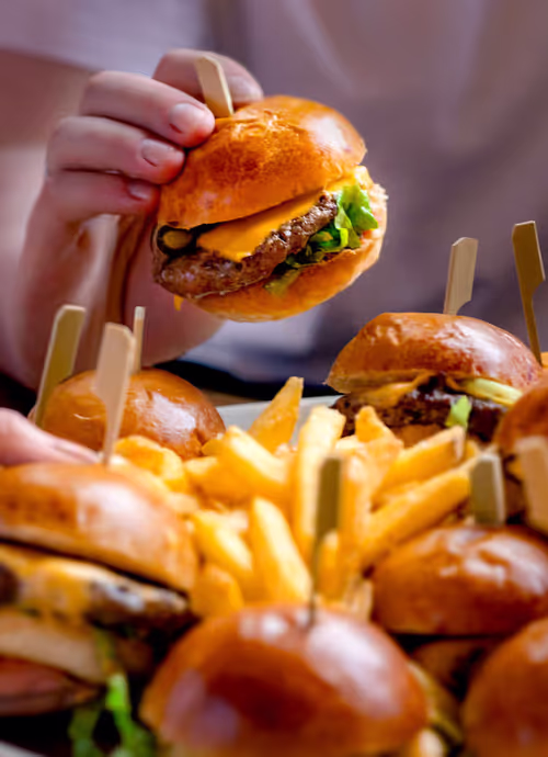plate of burgers and french fries